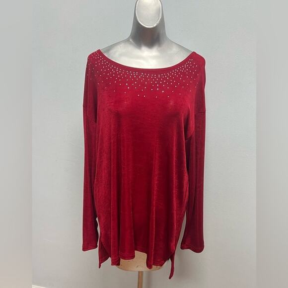 Hot Spice USA Red L/S Tee Top Womens Size Large Sparkles Crystals Vintage 90’s - Picture 1 of 5